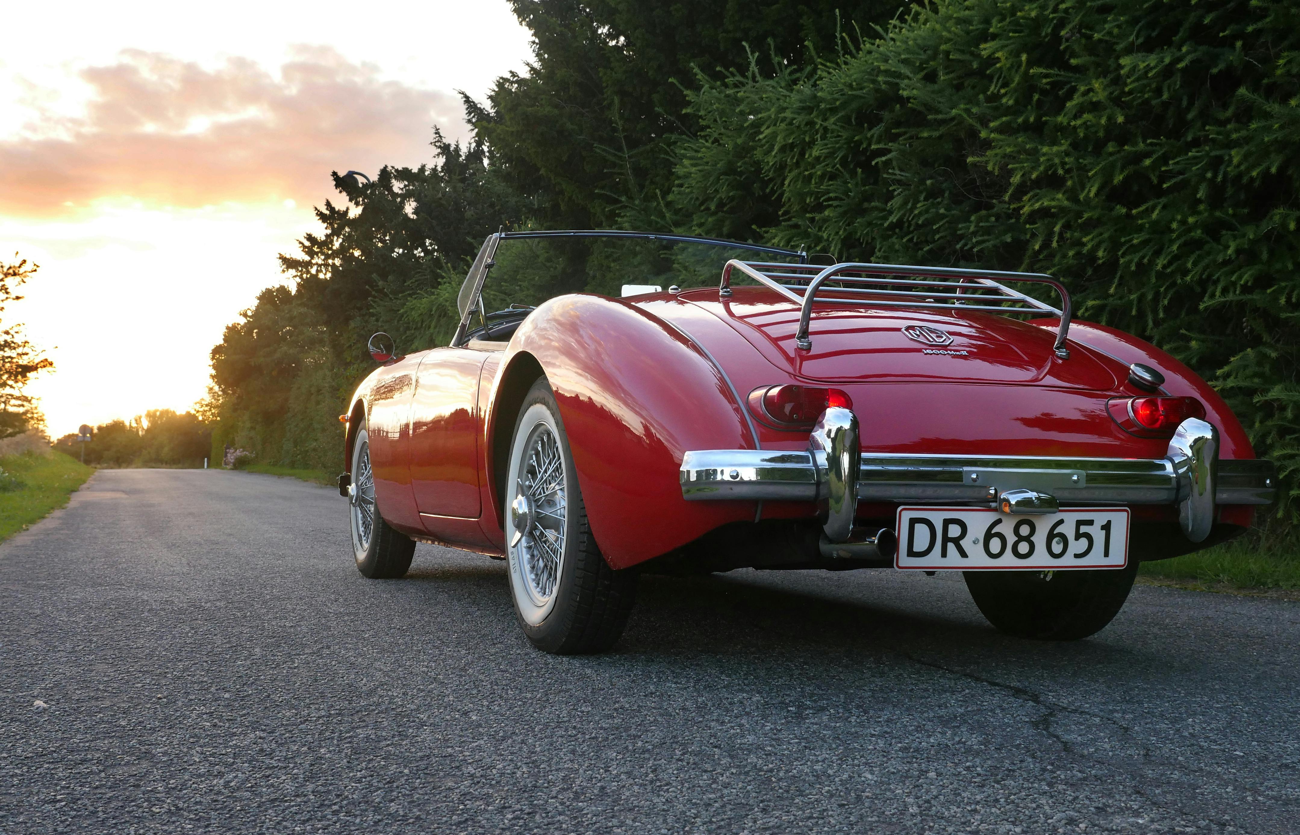Old MG classic car stopped on road