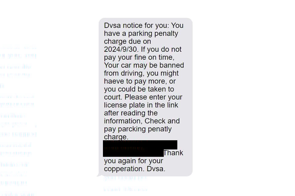 Fake PCN scam text message