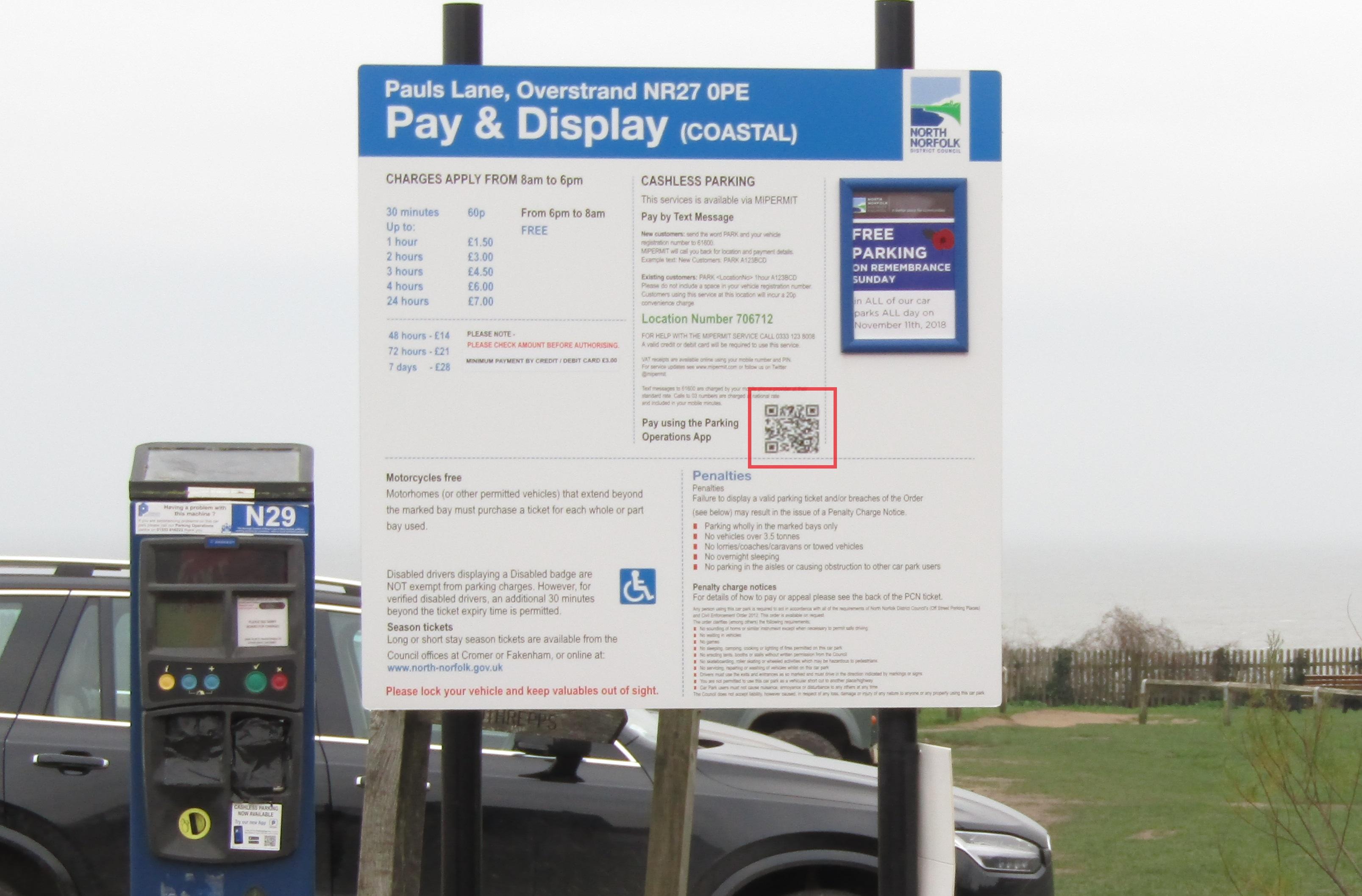 Pay and display meter with QR Code