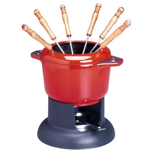 Chasseur Cast Iron Traditional Fondue Set with Removable Rim & 6 Forks