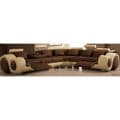 Designer Brown and Cream Corner Recliner Top Graded Italian Leather Sofa T27C-BC